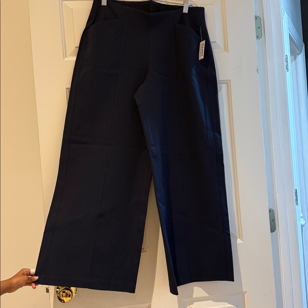 old navy ♡ wide leg pixie high rise navy blue pant pull on comfort waistband